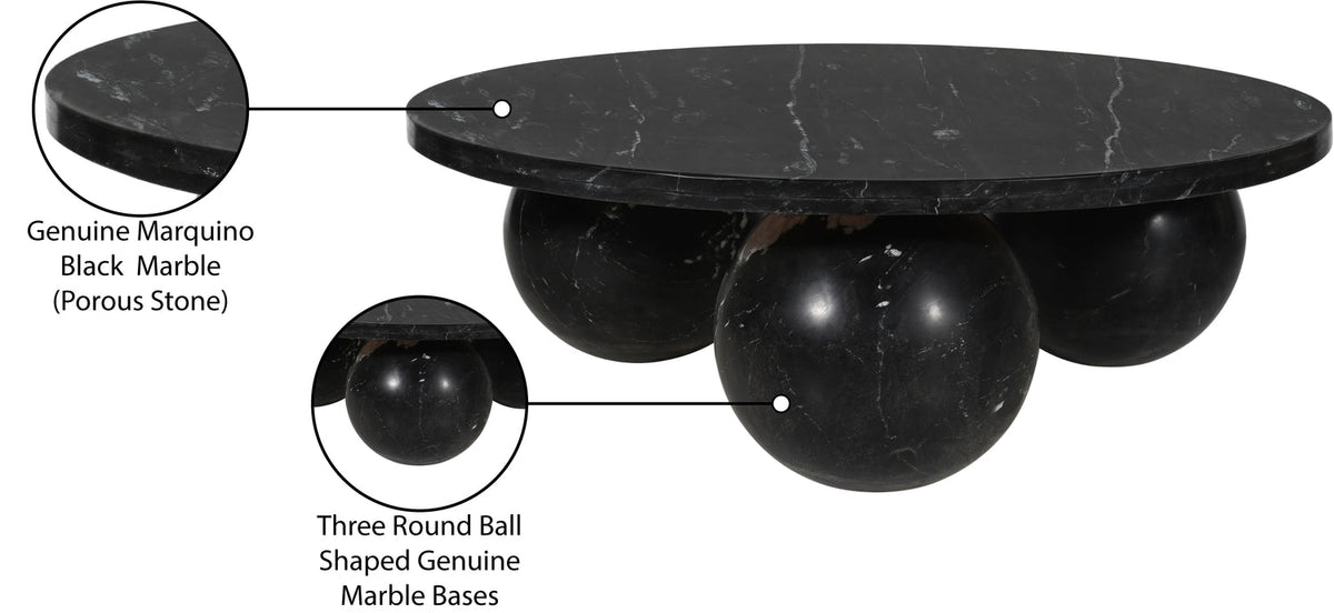 Spherical Black Genuine Marble Coffee Table (4 Boxes)
