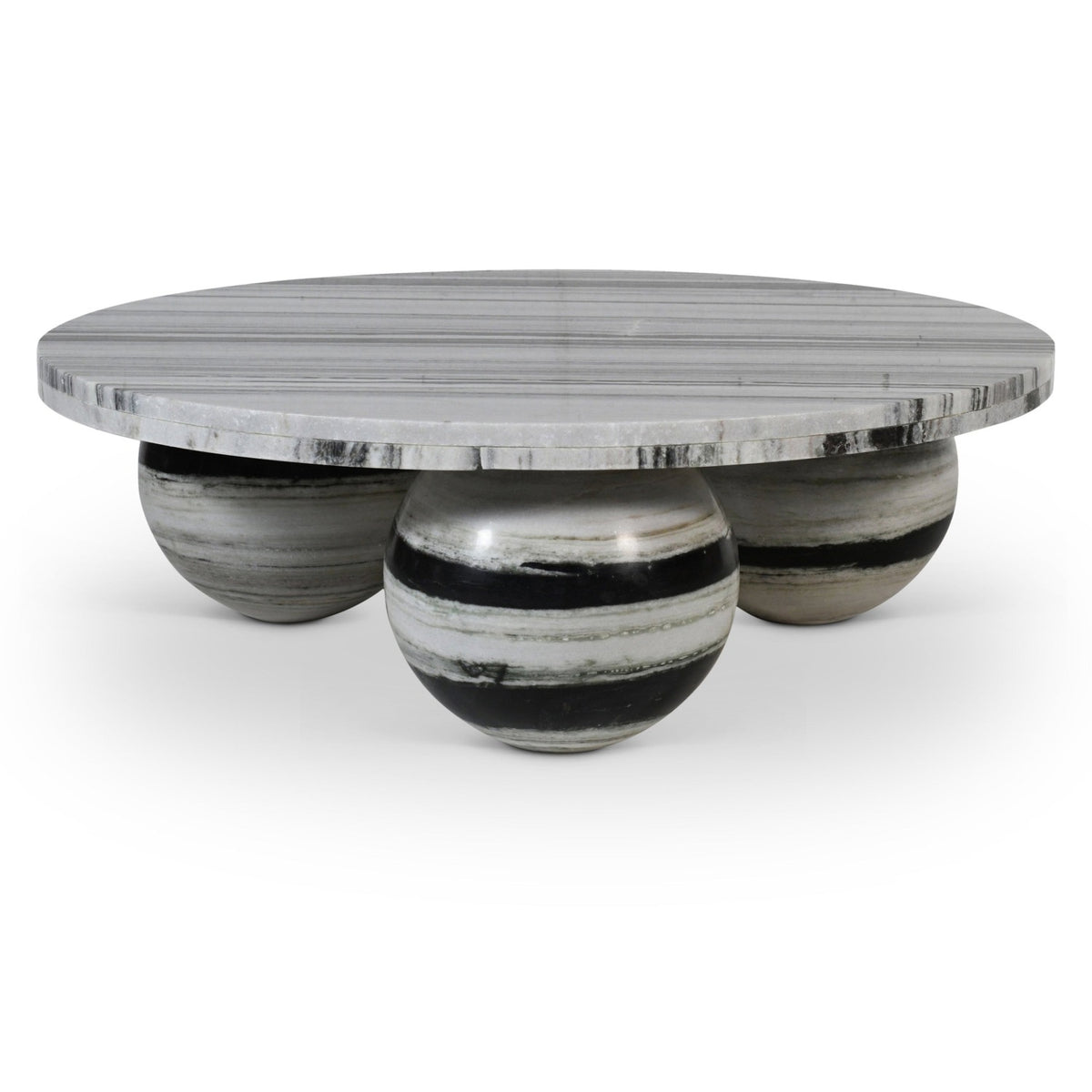 Spherical Panda Genuine Marble Coffee Table in black-and-white panda marble, primary product view
