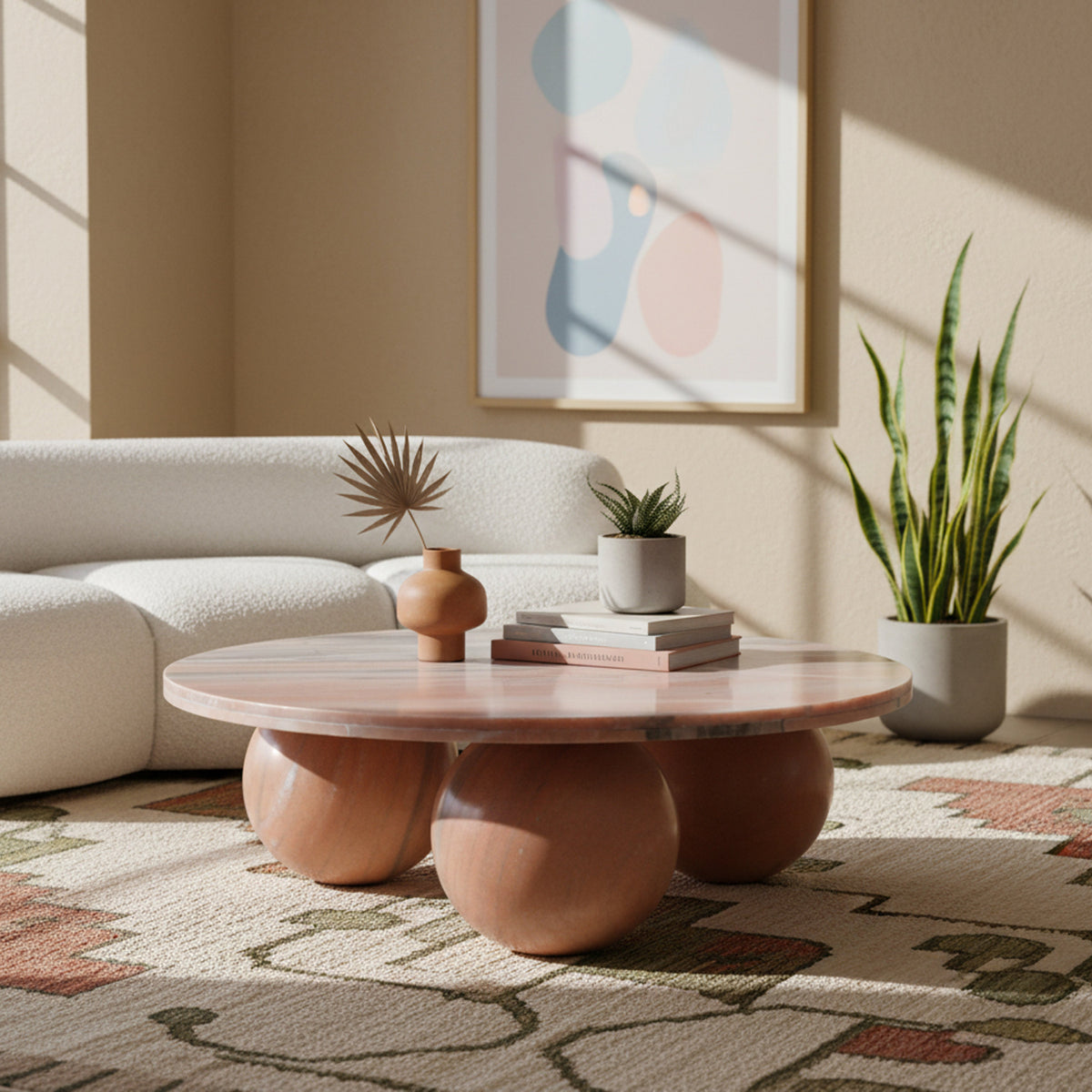 Spherical Pink Genuine Marble Coffee Table (4 Boxes)