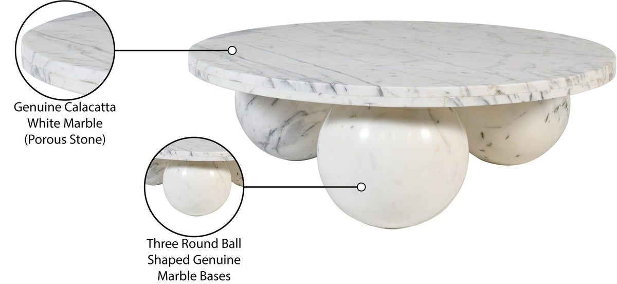Spherical White Genuine Marble Coffee Table (4 Boxes)
