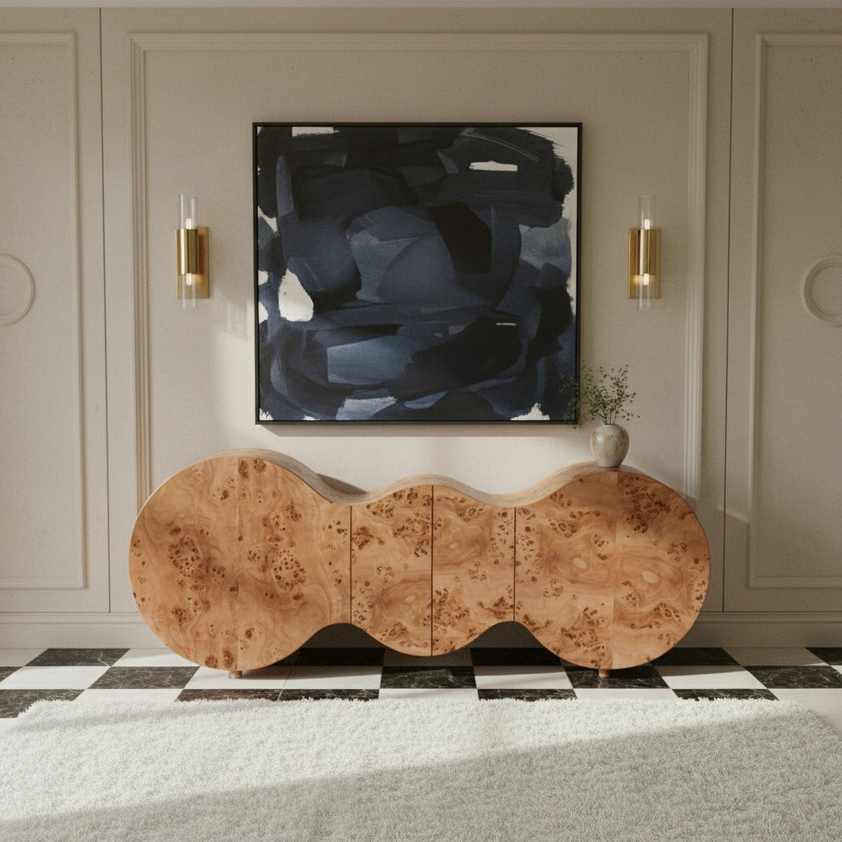 Sono Natural Burl Wood Sideboard Buffet