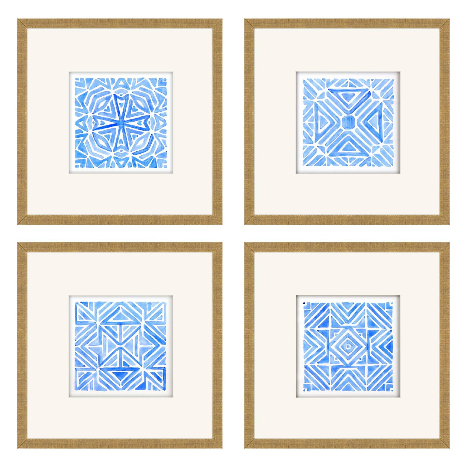 Inspire Studio Indigo Geo Framed Art Set of 4