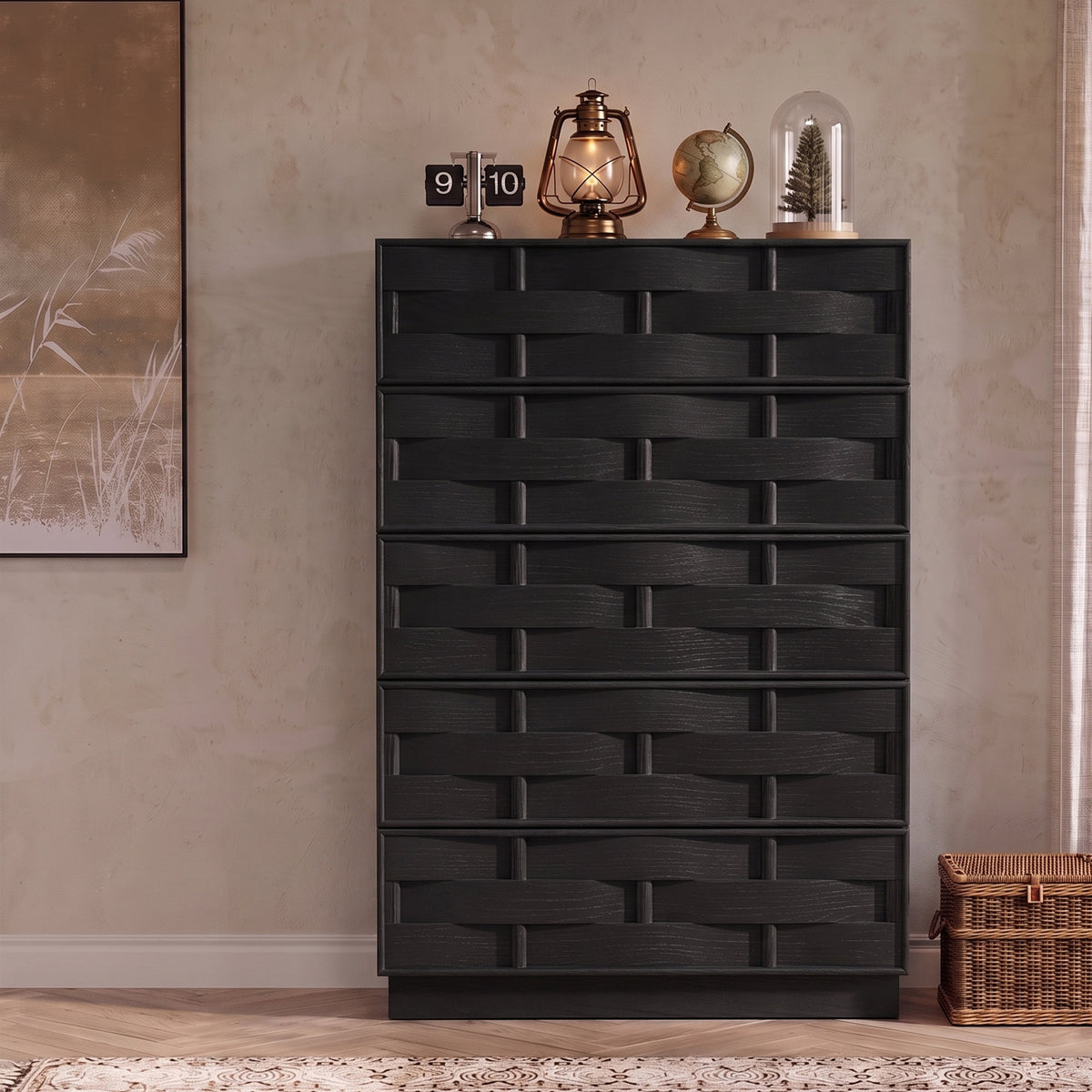 Weave Black Oak Veneer Chest