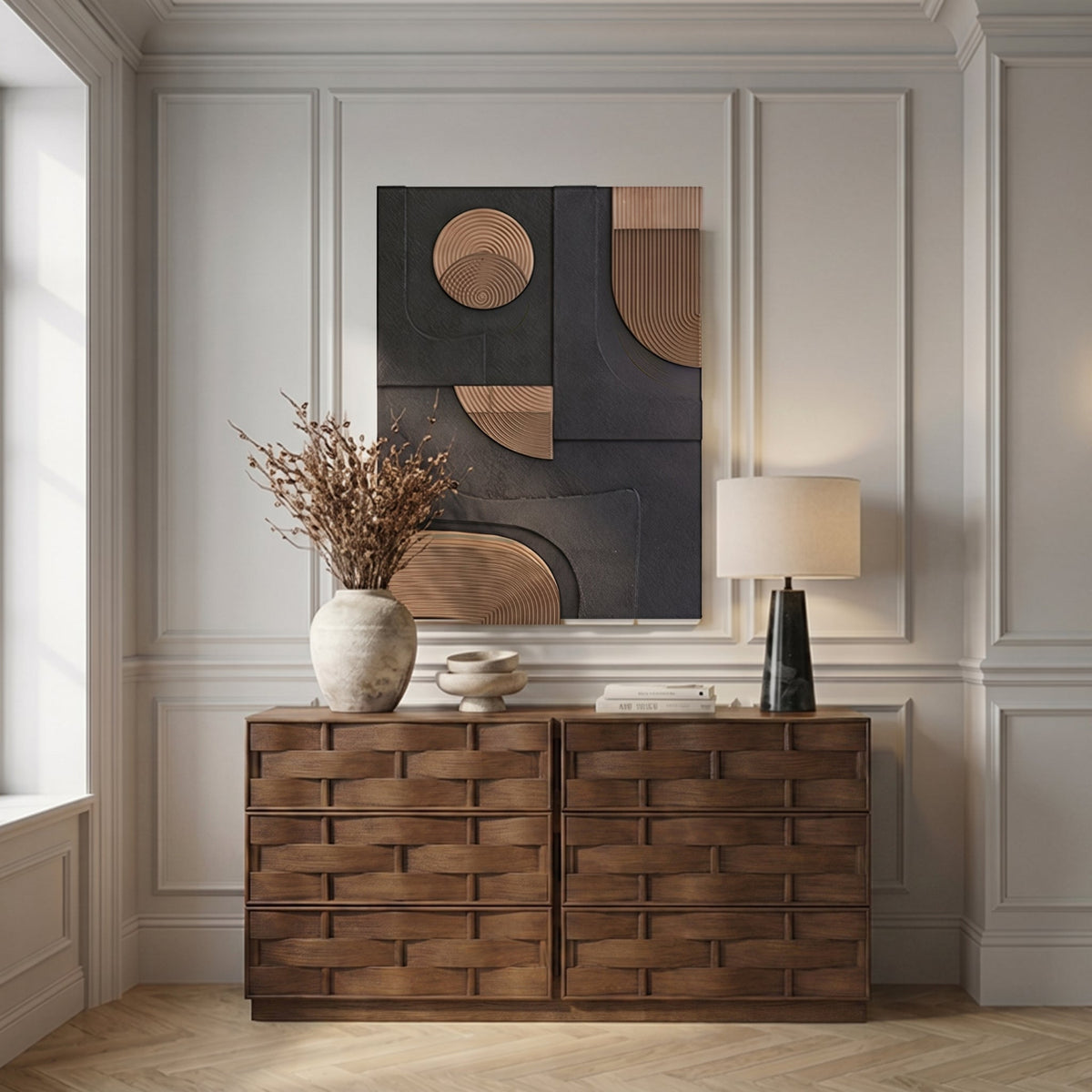 Weave Brown Oak Veneer Dresser