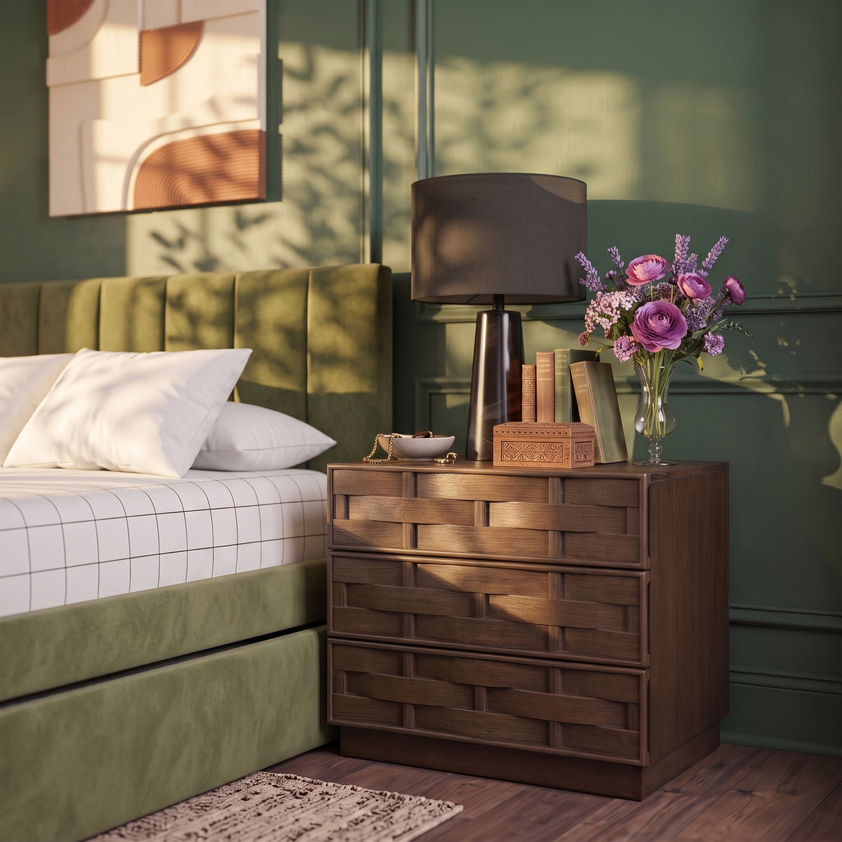 Weave 24in Brown Oak Veneer Nightstand Set of 2