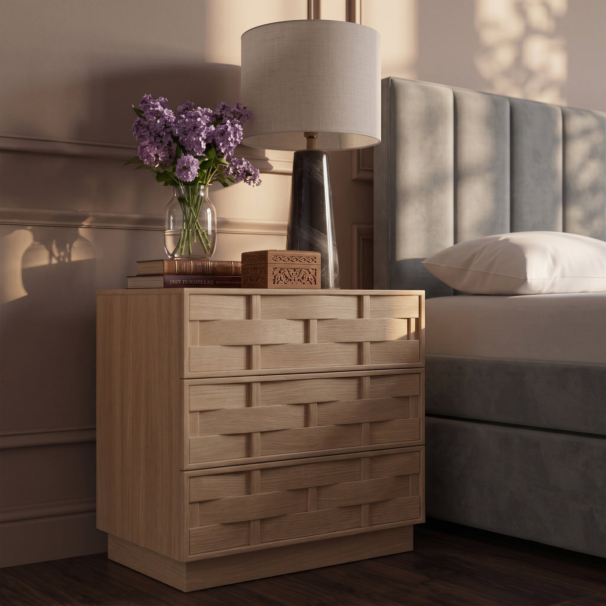 Weave 24in Natural Oak Veneer Nightstand Set of 2