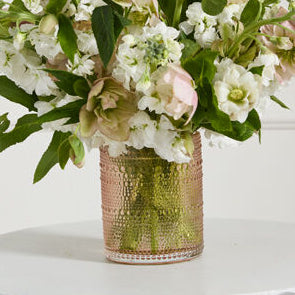Share Votive Hurricane Set of 2, a light pink glass home decor accent