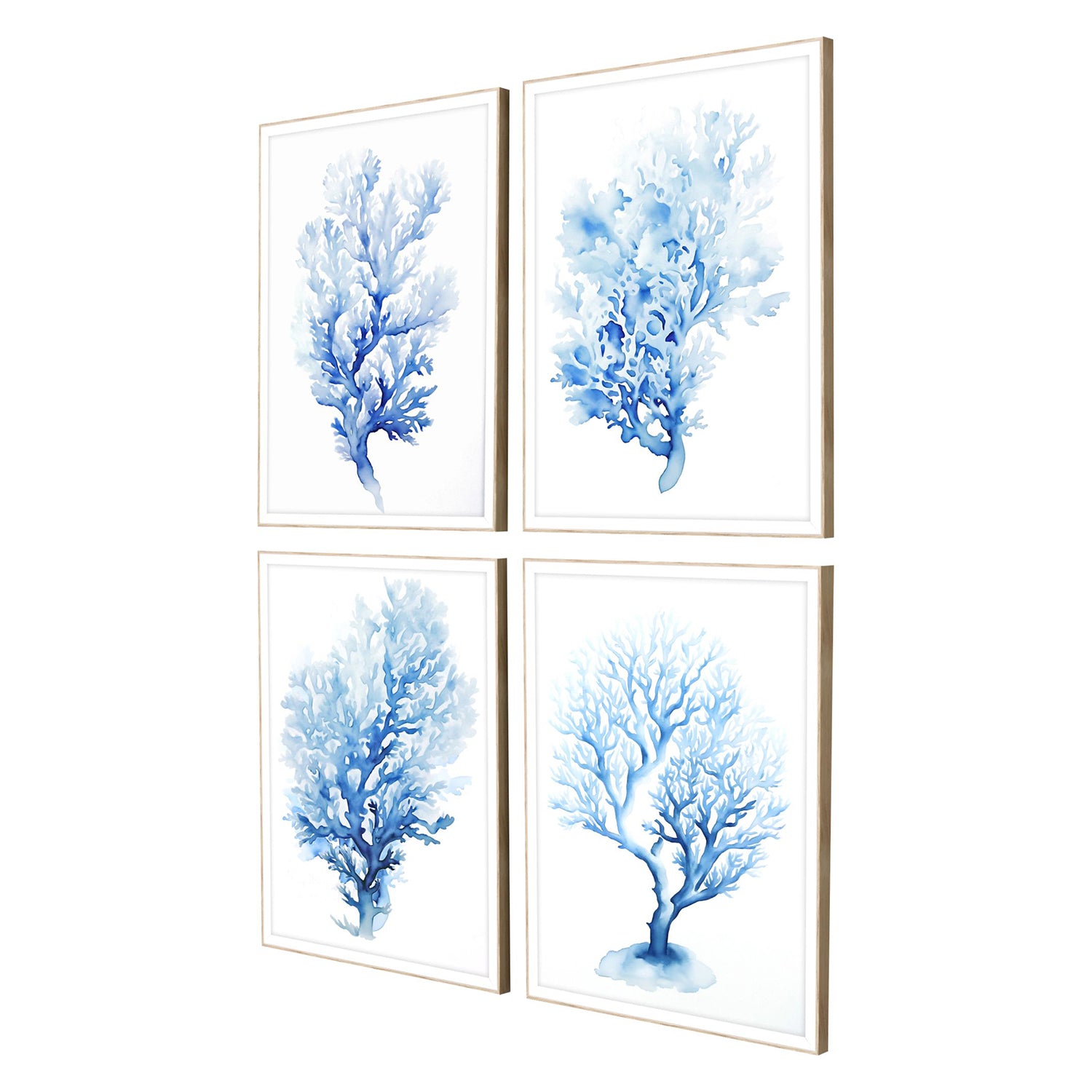 Petal Prints Indigo Coral Framed Art Set of 4