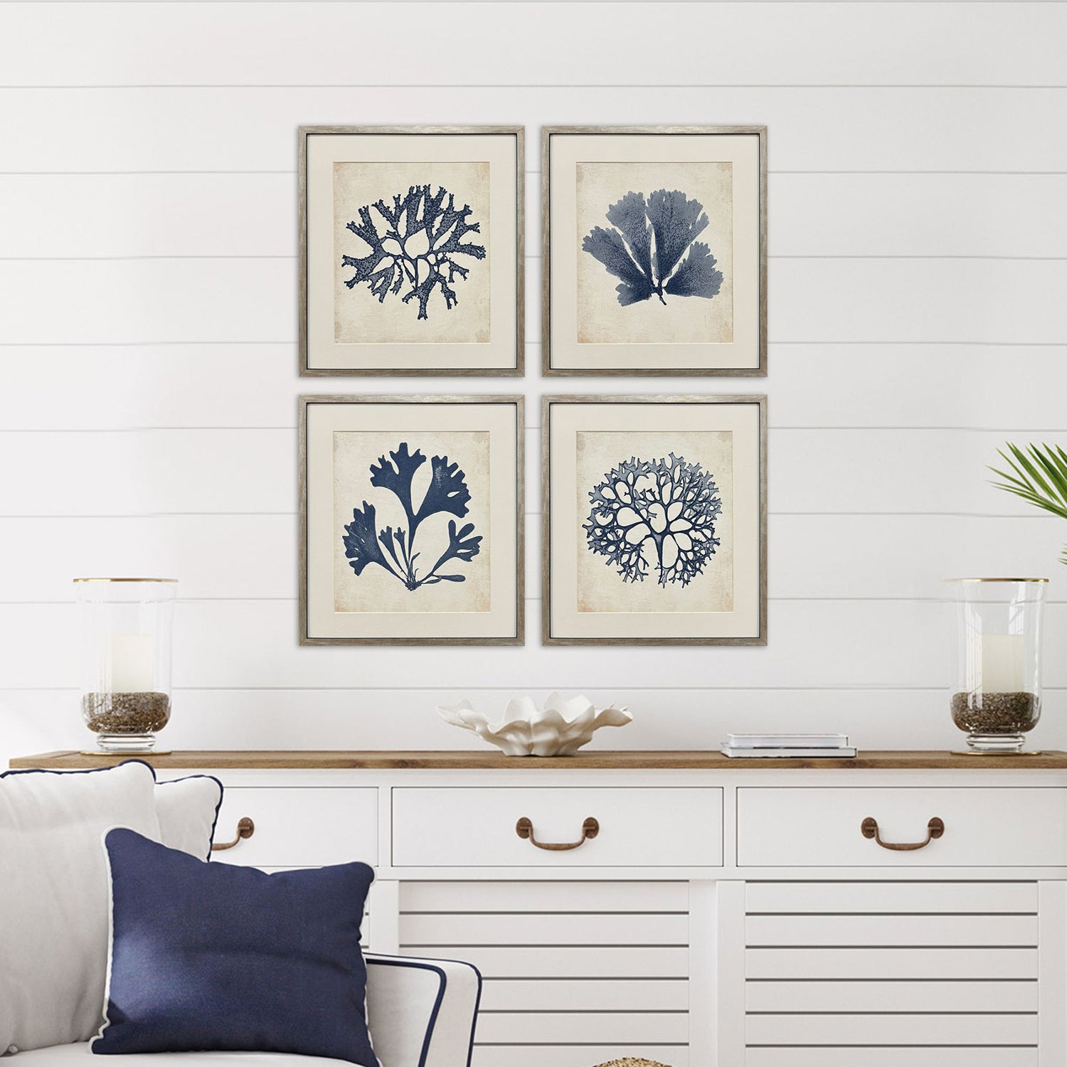 Unknown Indigo Sea Life Framed Artwork Set of 4