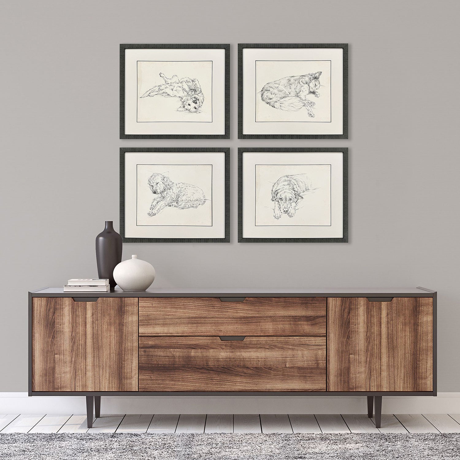 Harper Antique Dog Sketch Framed Artwork Set of 4