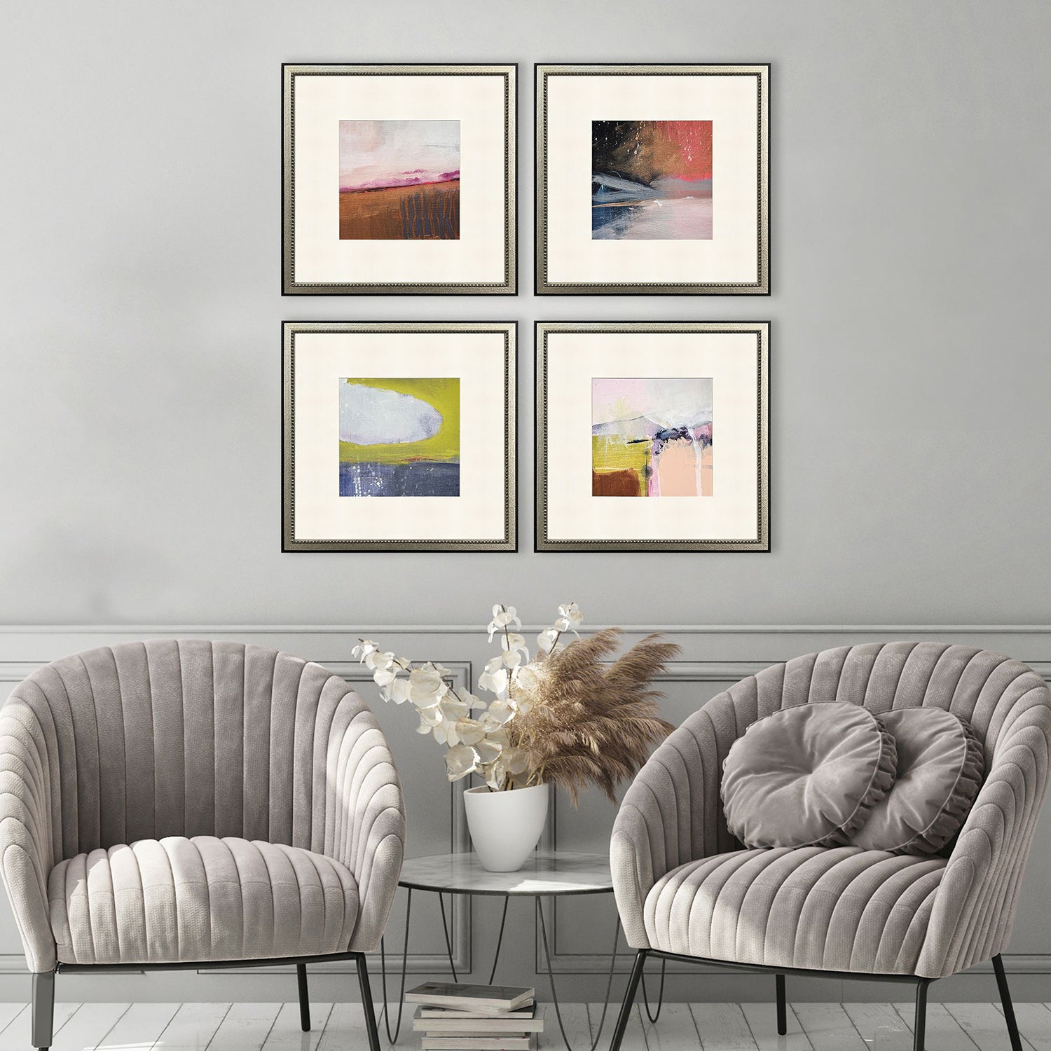 Kvesic Composition in Copper Framed Artwork Set of 4