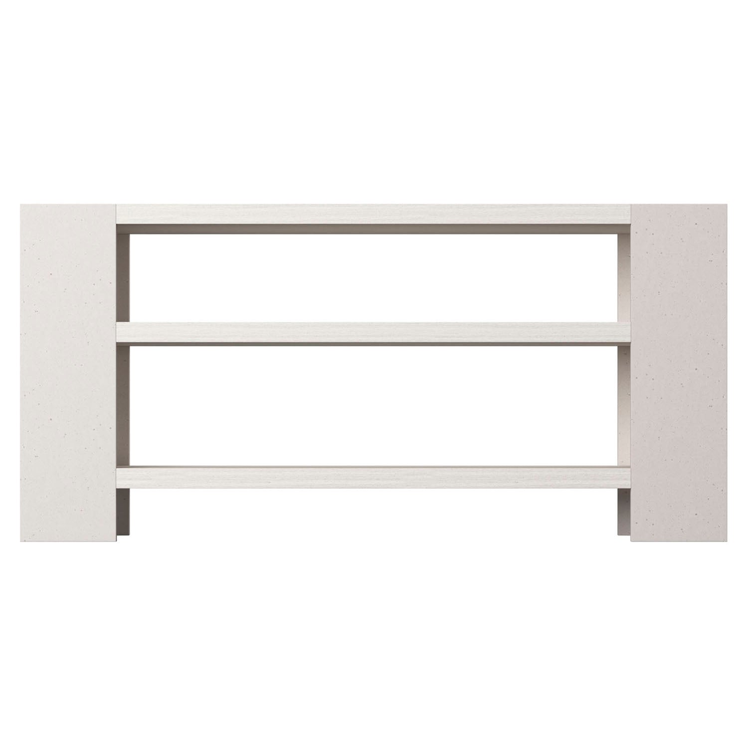 Bernhardt Stratum Console Table with Shelves in Mist finish, side profile view