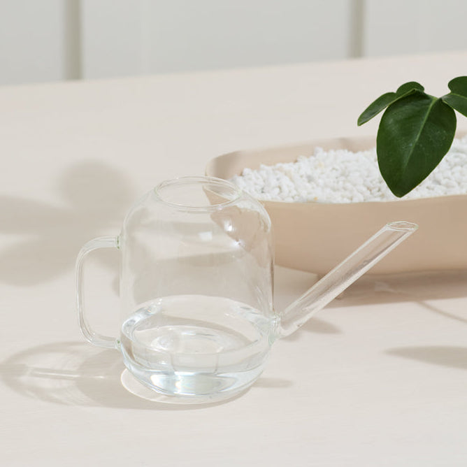 Pequeno Watering Can, a clear glass home decor accent