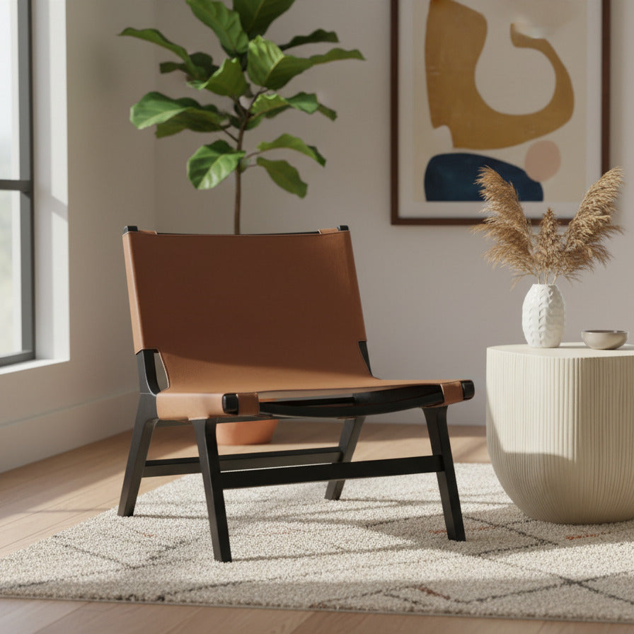 Rawlins Cognac Vegan Leather Upholstered Accent Chair