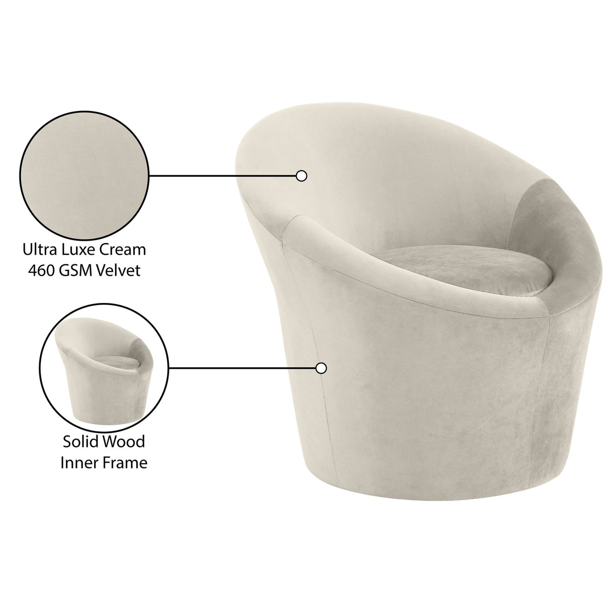 Tristan Cream Velvet Upholstered Accent Chair