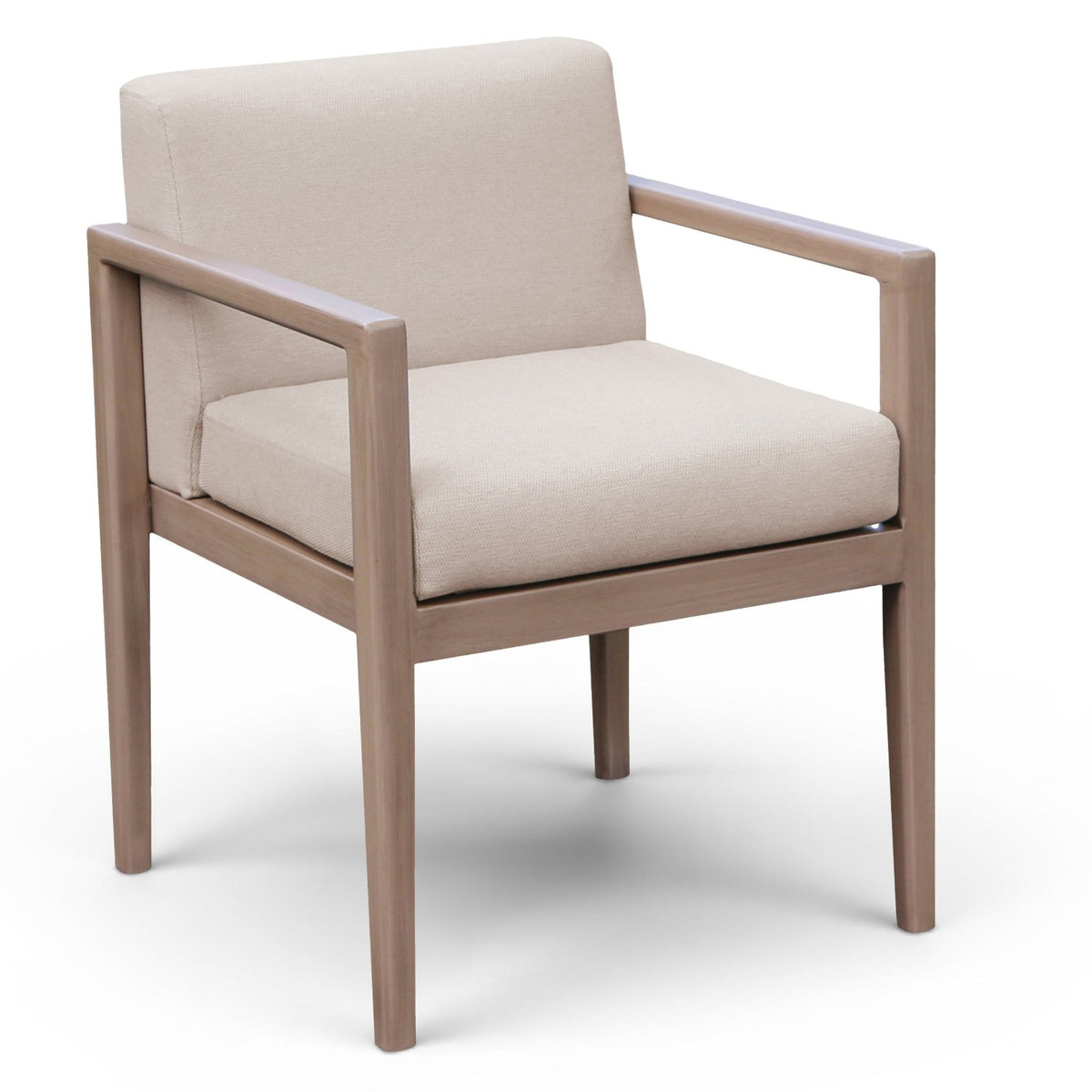 Solace Beige Olefin Performance Fabric Outdoor Patio Dining Arm Chair in beige olefin on natural acacia, primary product view