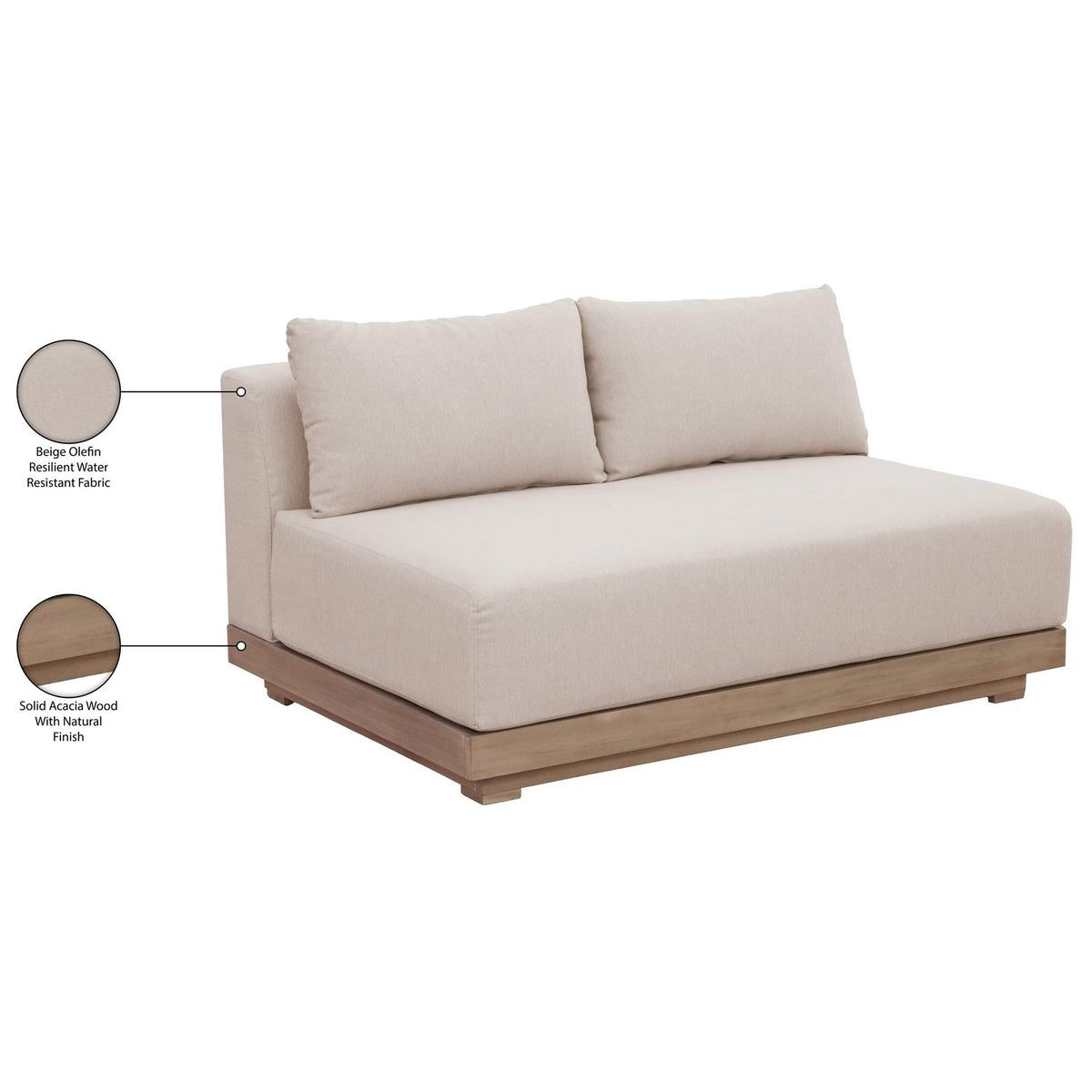 Solace 55in Beige Olefin Performance Fabric Outdoor Patio Modular Loveseat