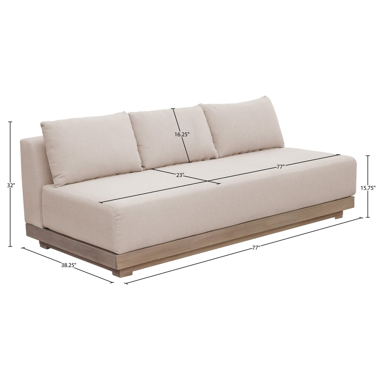 Solace 77in Beige Olefin Performance Fabric Outdoor Patio Modular Sofa