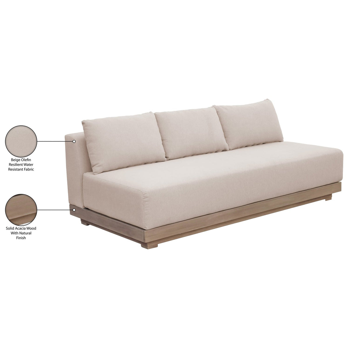 Solace 77in Beige Olefin Performance Fabric Outdoor Patio Modular Sofa