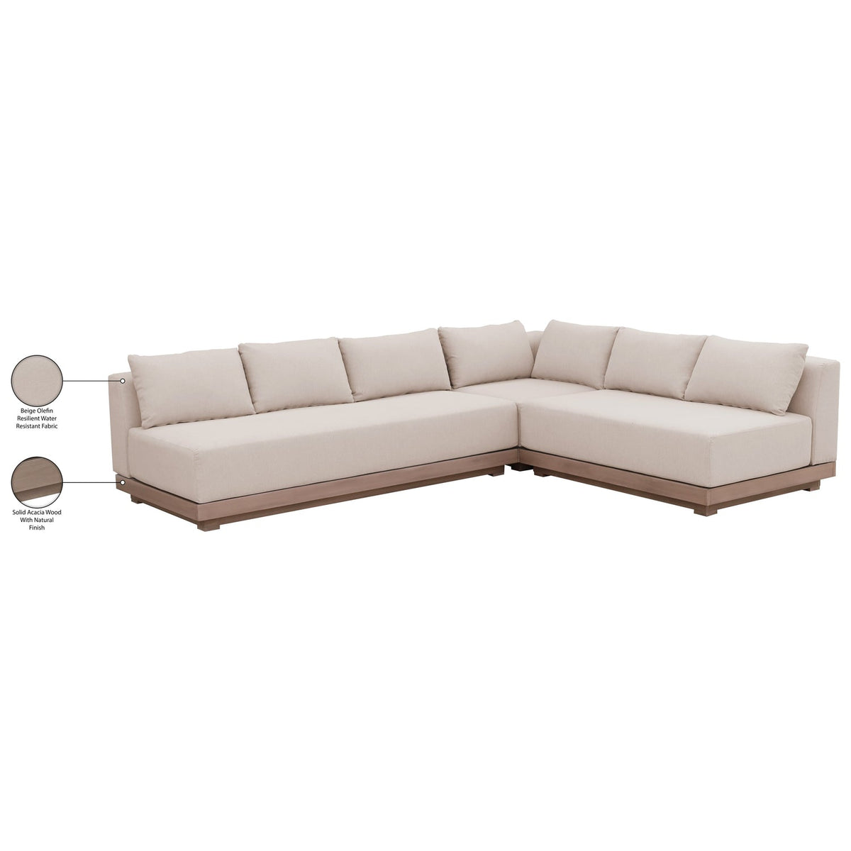 Solace Beige Olefin Performance Fabric 3 Piece Outdoor Patio Modular Sectional Sofa