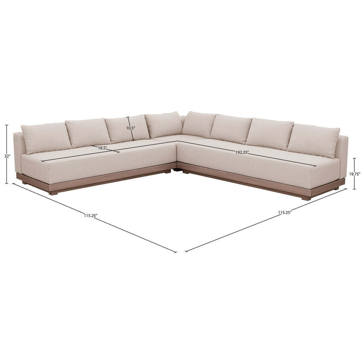 Solace Beige Olefin Performance Fabric 3 Piece Outdoor Patio Modular Sectional Sofa