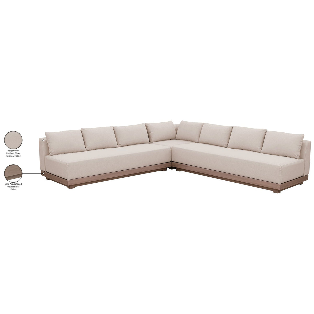 Solace Beige Olefin Performance Fabric 3 Piece Outdoor Patio Modular Sectional Sofa