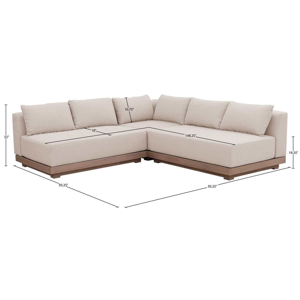 Solace Beige Olefin Performance Fabric 3 Piece Outdoor Patio Modular Sectional Sofa