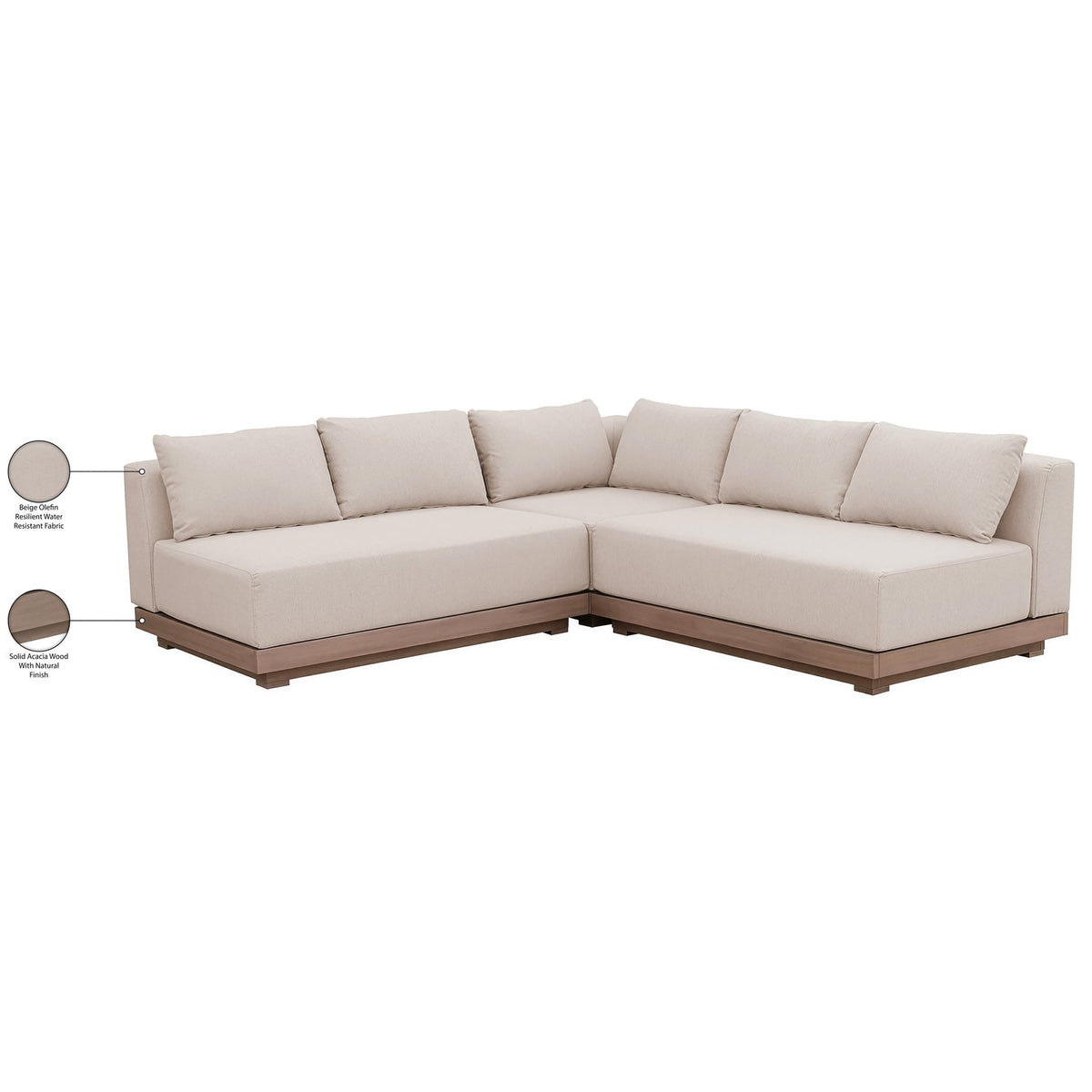 Solace Beige Olefin Performance Fabric 3 Piece Outdoor Patio Modular Sectional Sofa