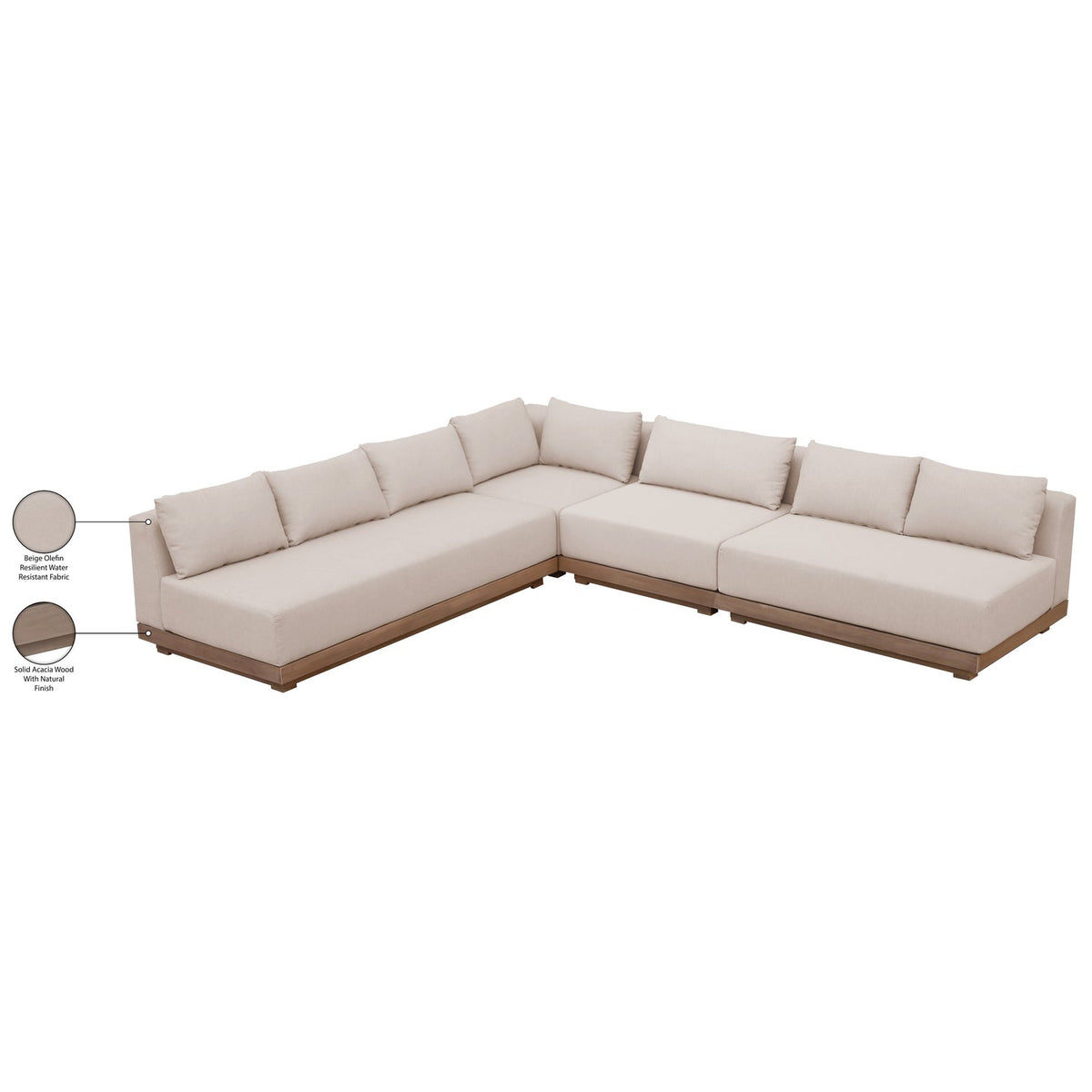 Solace Beige Olefin Performance Fabric 4 Piece Outdoor Patio Modular Sectional Sofa