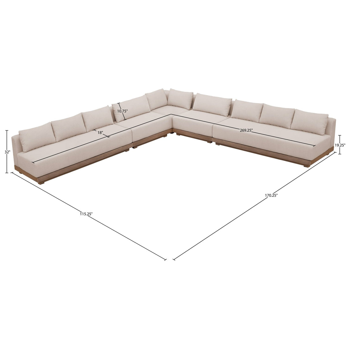 Solace Beige Olefin Performance Fabric 5 Piece Outdoor Patio Modular Sectional Sofa