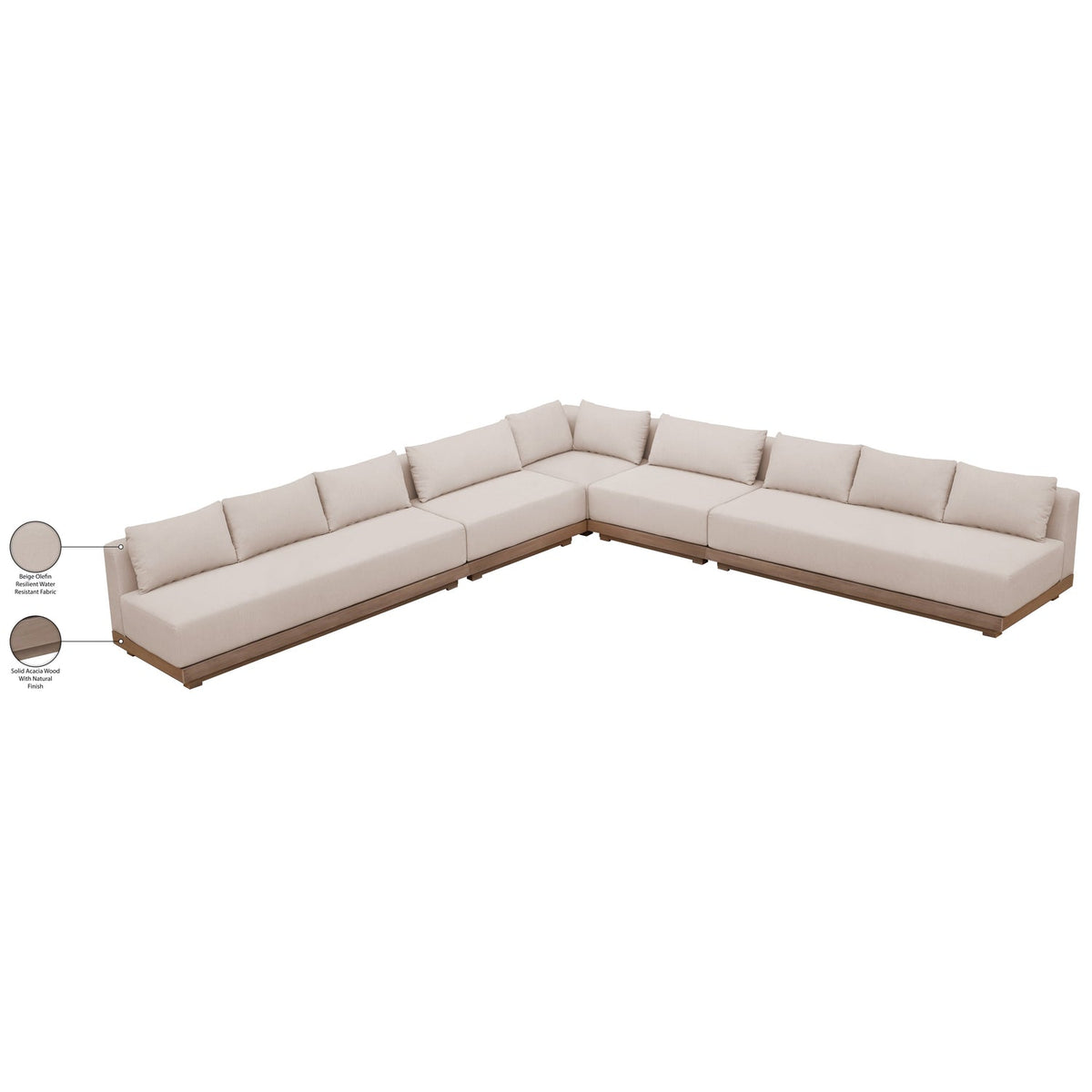 Solace Beige Olefin Performance Fabric 5 Piece Outdoor Patio Modular Sectional Sofa