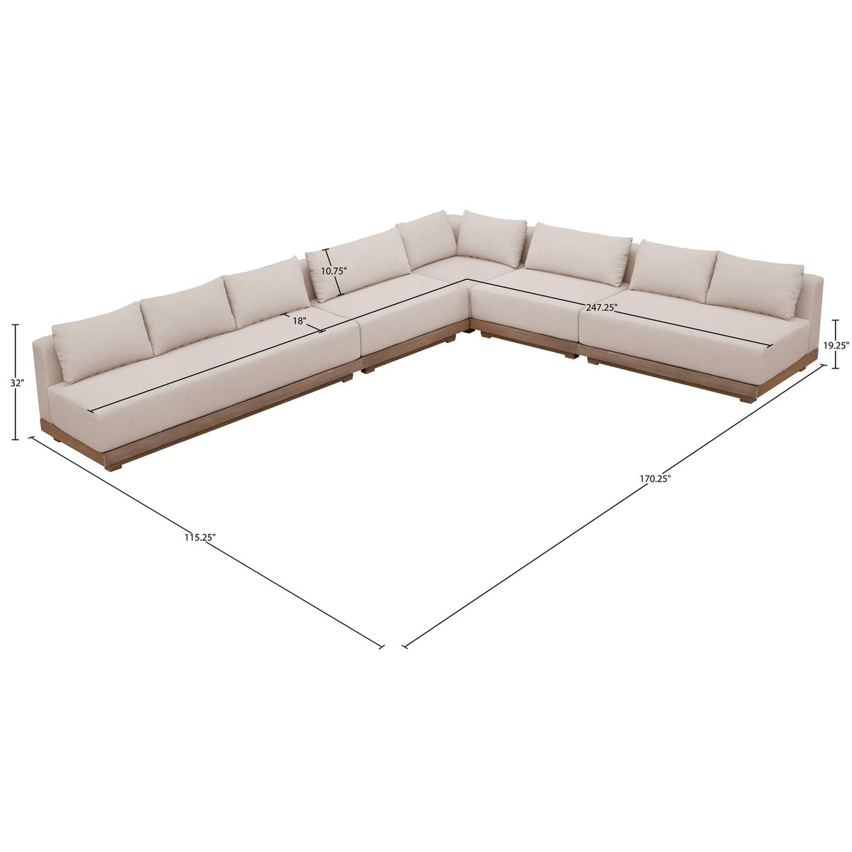 Solace Beige Olefin Performance Fabric 5 Piece Outdoor Patio Modular Sectional Sofa