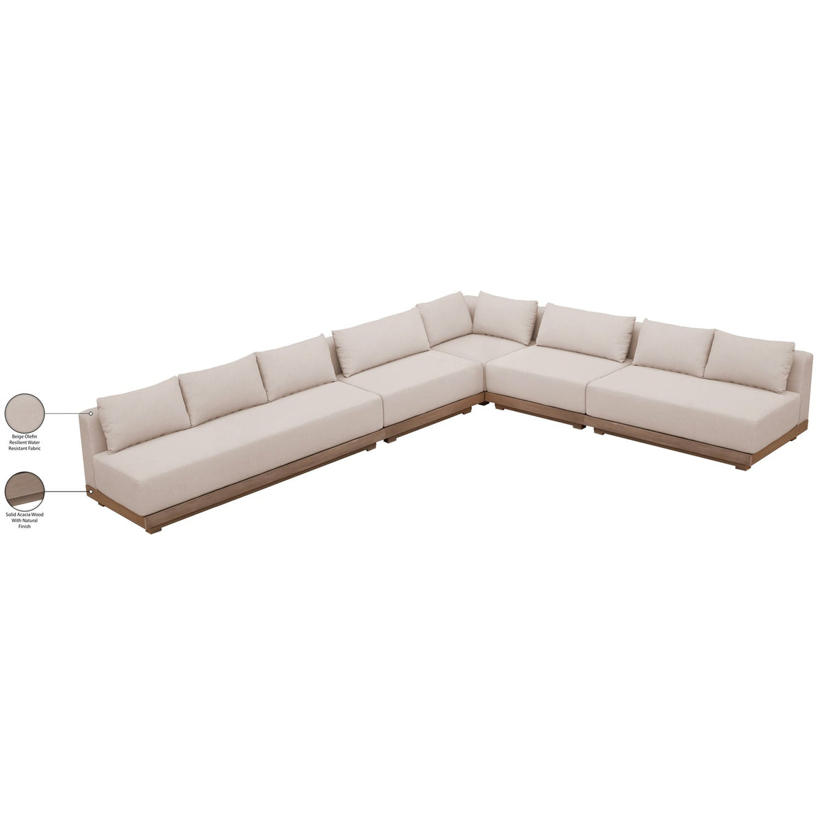 Solace Beige Olefin Performance Fabric 5 Piece Outdoor Patio Modular Sectional Sofa