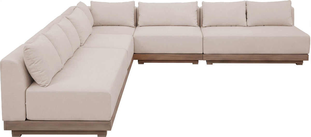 Solace Beige Olefin Performance Fabric 5 Piece Outdoor Patio Modular Sectional Sofa