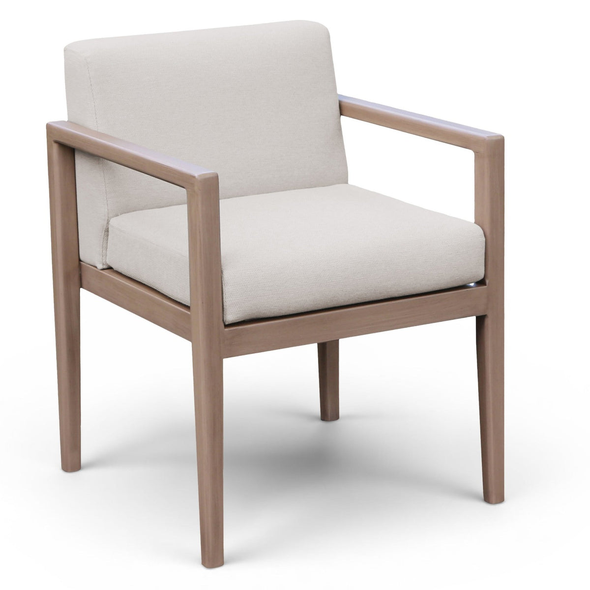 Solace Cream Olefin Performance Fabric Outdoor Patio Dining Arm Chair in cream olefin on natural acacia, primary product view
