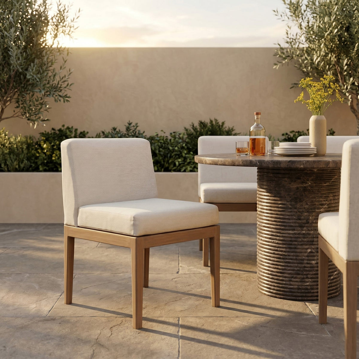 Solace Cream Olefin Performance Fabric Outdoor Patio Dining Side Chair