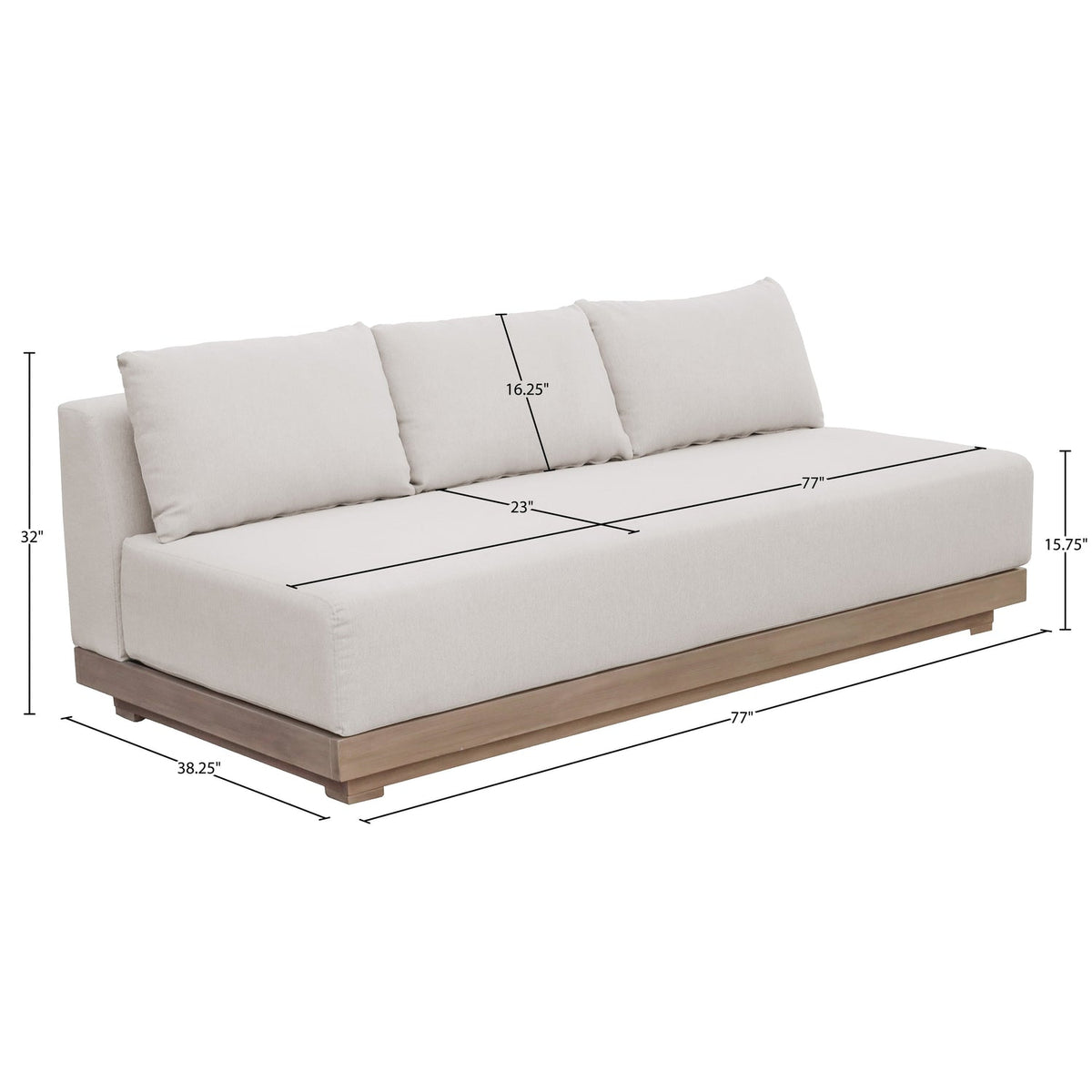 Solace 77in Cream Olefin Performance Fabric Outdoor Patio Modular Sofa