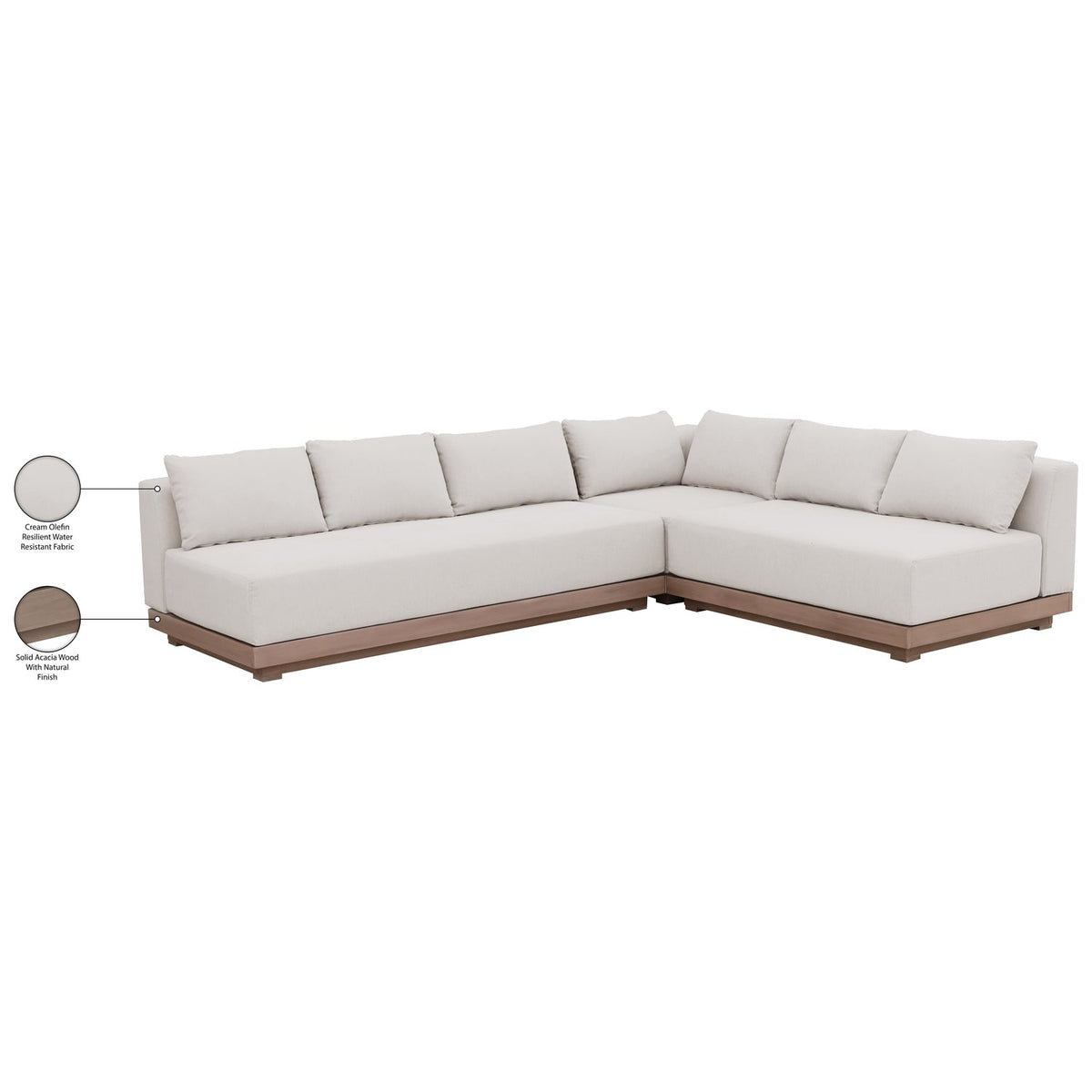 Solace Cream Olefin Performance Fabric 3 Piece Outdoor Patio Modular Sectional Sofa