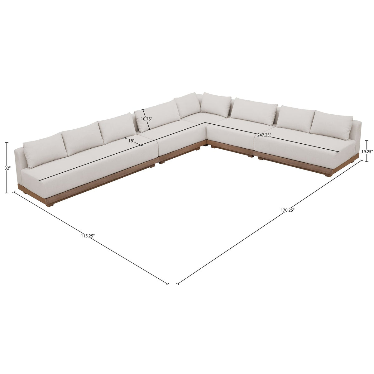 Solace Cream Olefin Performance Fabric 5 Piece Outdoor Patio Modular Sectional Sofa
