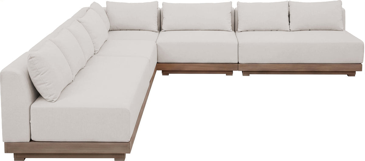 Solace Cream Olefin Performance Fabric 5 Piece Outdoor Patio Modular Sectional Sofa