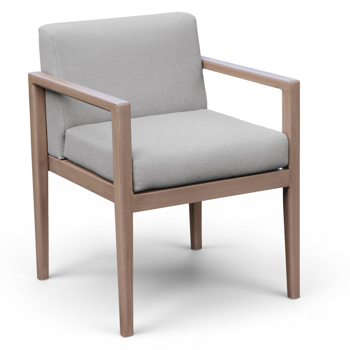 Solace Grey Olefin Performance Fabric Outdoor Patio Dining Arm Chair in acacia wood, primary product view