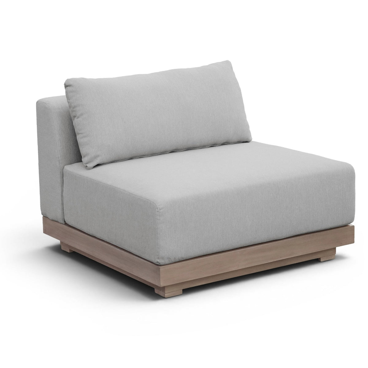 Solace Grey Olefin Performance Fabric Outdoor Patio Modular Armless Chair in acacia wood, primary product view