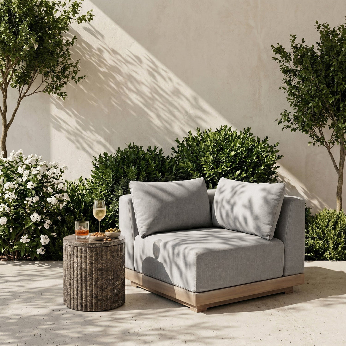 Solace Grey Olefin Performance Fabric Outdoor Patio Modular Corner Chair