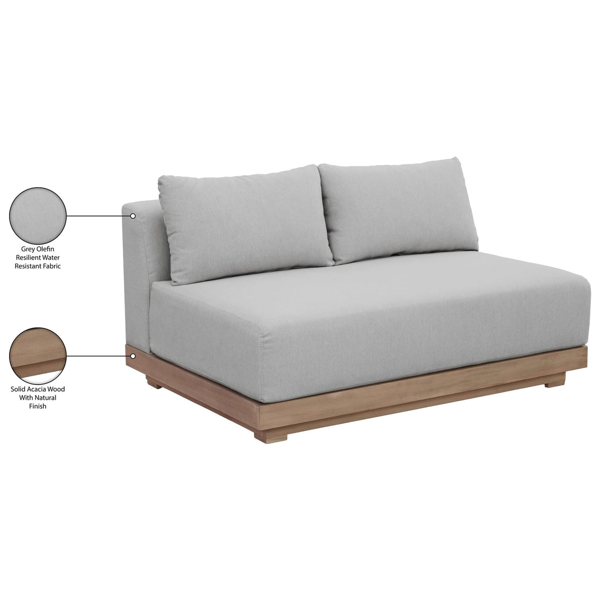 Solace 55in Grey Olefin Performance Fabric Outdoor Patio Modular Loveseat