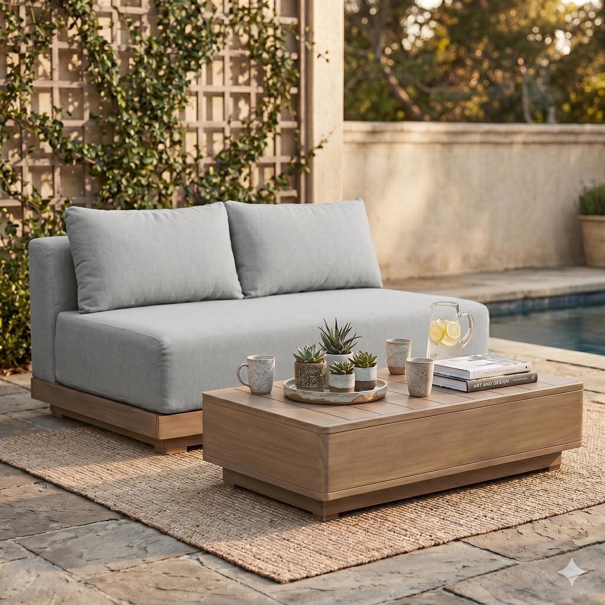 Solace 55in Grey Olefin Performance Fabric Outdoor Patio Modular Loveseat