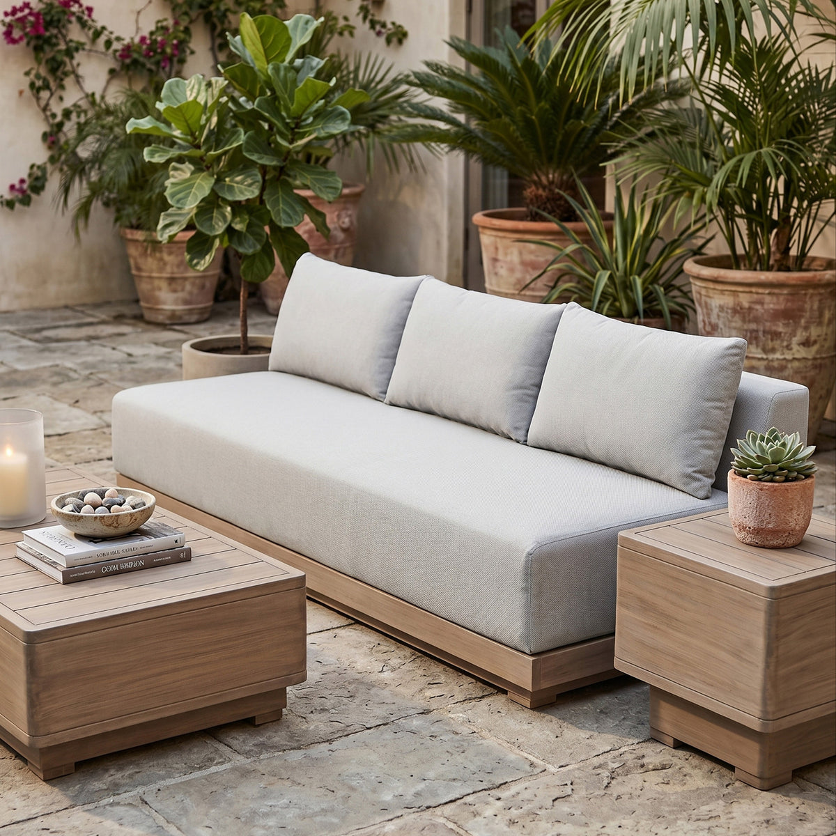Solace 77in Grey Olefin Performance Fabric Outdoor Patio Modular Sofa