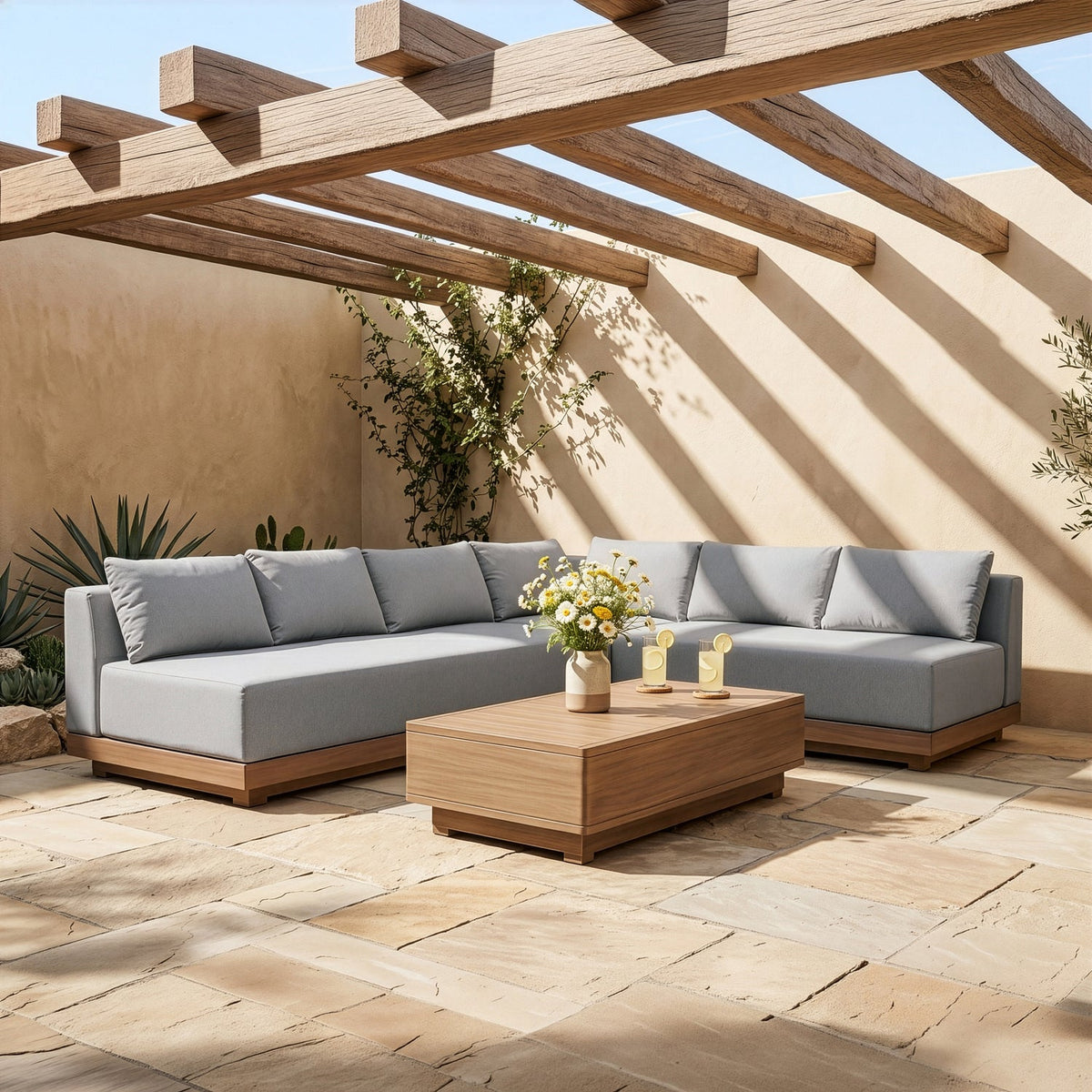 Solace Grey Olefin Performance Fabric 3 Piece Outdoor Patio Modular Sectional Sofa