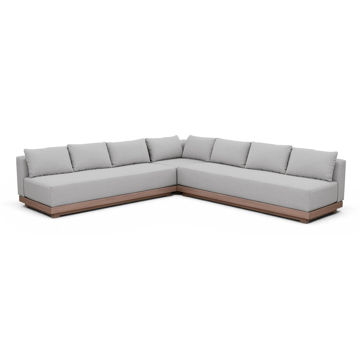 Solace Grey Olefin Performance Fabric 3pc. Outdoor Patio Modular Sectional in grey olefin, acacia frame, primary product view