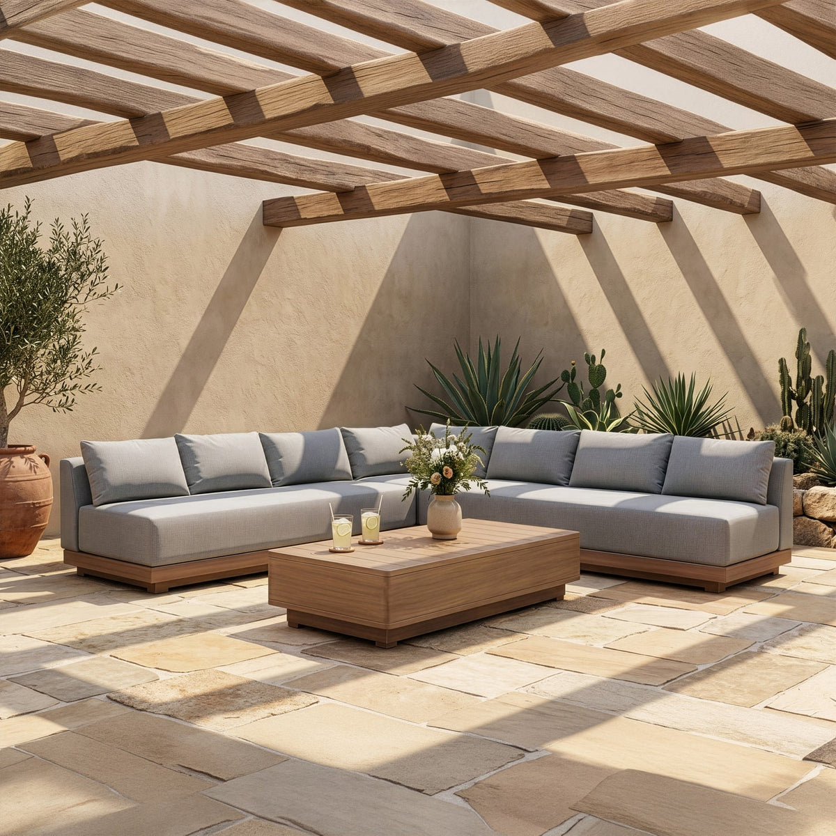 Solace Grey Olefin Performance Fabric 3 Piece Outdoor Patio Modular Sectional Sofa