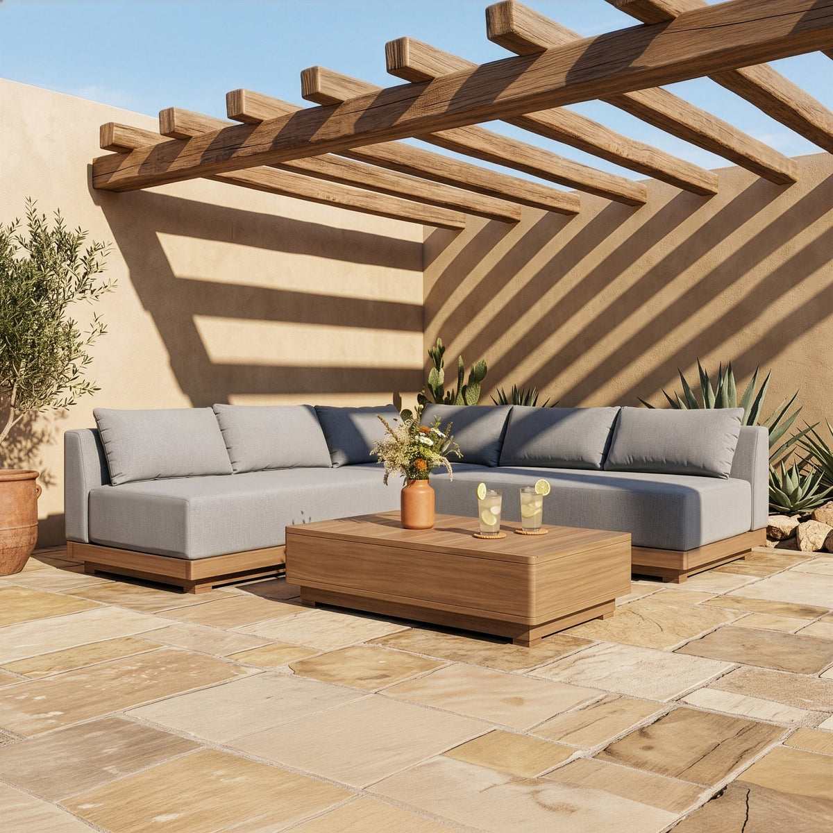 Solace Grey Olefin Performance Fabric 3 Piece Outdoor Patio Modular Sectional Sofa